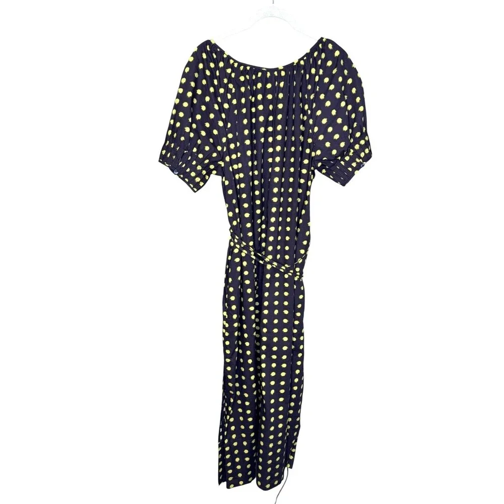 J.Crew Dress Medium Large Yellow Polka Dot Midi Belted Pockets Cotton Poplin
